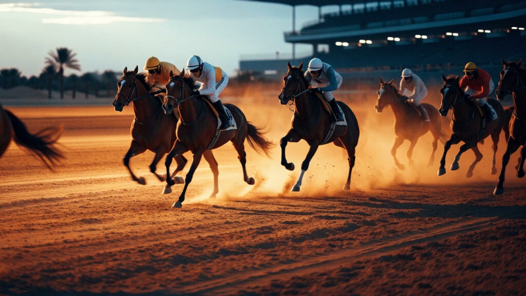 Riyadh Racing Season 2026-27: Dates, Big Race Days and How to Get Tickets Horses racing on the dirt track at King Abdulaziz Racecourse in Riyadh at dusk